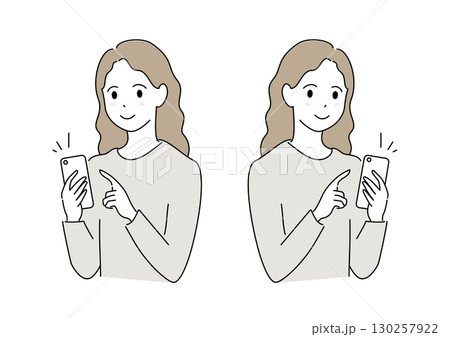 スマホを操作する女性のイラスト 130257922