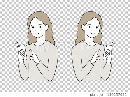 スマホを操作する女性のイラスト 130257922