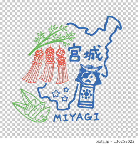 ゆるくてかわいい宮城県のアイコンイラスト(ペン画) 130258022