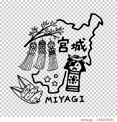 ゆるくてかわいい宮城県のアイコンイラスト(線画) ゆるくてかわいい宮城県のアイコンイラスト(線画) 130258101