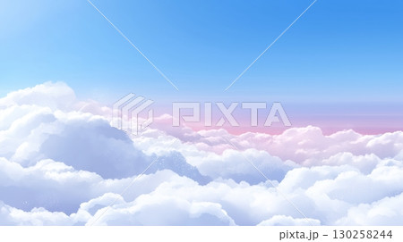 Dreamy Sky Above Fluffy Clouds with Pink Horizon Dreamy Sky Above Fluffy Clouds with Pink Horizon 130258244