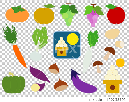 Full Moon Festival and Autumn Harvest - Fruit and Vegetable Illustration Set (Event 4) Full Moon Festival and Autumn Harvest - Fruit and Vegetable Illustration Set (Event 4) 130258392