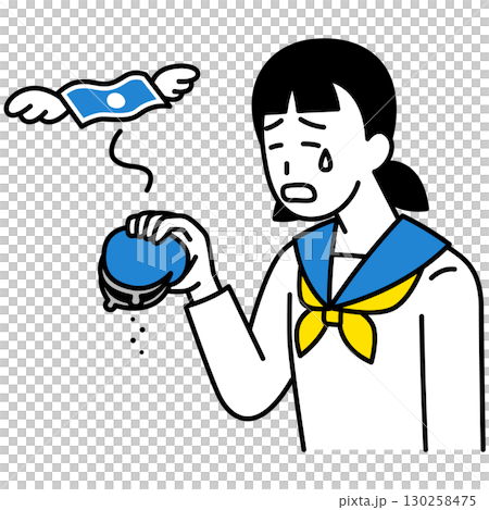 金欠で嘆く女子学生 130258475