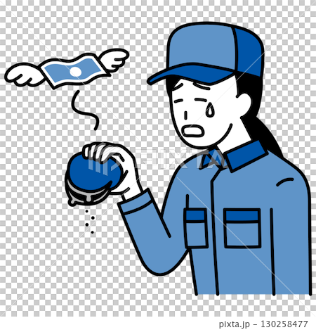 一位穿著工裝褲的女士抱怨自己沒錢 130258477