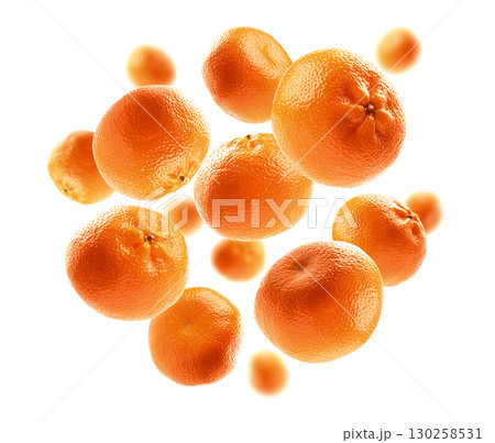 Whole oranges levitate on a white background 130258531