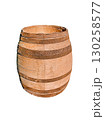Stylish wooden barrel in vintage style on white background 130258577