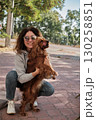 English Cocker Spaniel Walking with Owner in Park 130258851