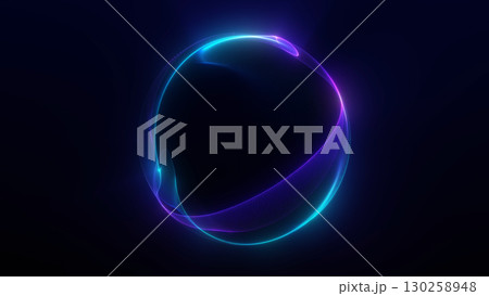 Glowing gradient sphere in blue and purple colors with smooth light flow on dark background. Futuristic abstract orb for digital design. 130258948