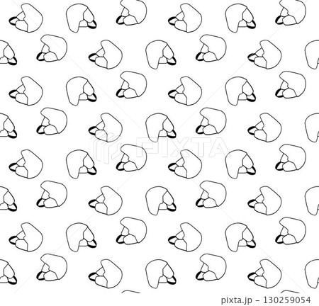 Winter sports ski helmet seamless pattern design. Graphic line Hand drawn vector illustration. Ski, poles, protective helmet, suit, goggles design, snowflakes. Winter background. Wallpaper design 130259054