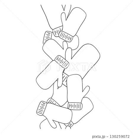 Vector vertical seamless border with warm mittens on transparent background. Warm knitted winter clothes, web banner design, print, holiday 130259072
