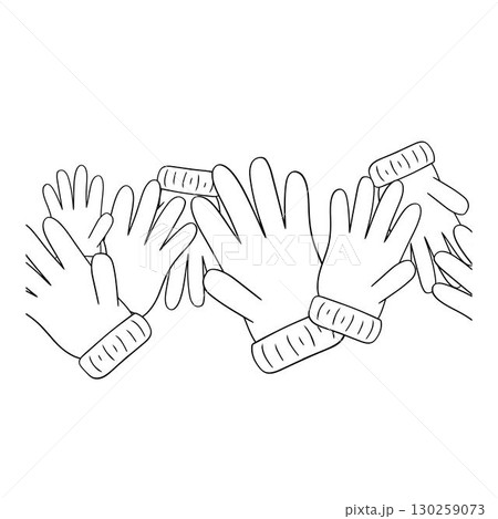 Seamless border of winter gloves. Graphic line Doodle vector illustration. Template design for flyers, banners, booklets, brochures etc. Vector 10 EPS 130259073