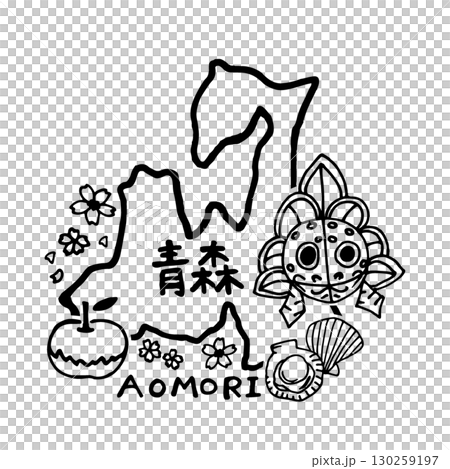 ゆるくてかわいい青森県のアイコンイラスト(線画) 130259197