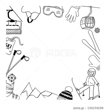 Ski club concept circle round template frame. Ski club vector retro badge in graphic line style 130259299