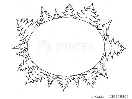 Pine tree oval frame in graphic line style. vector template Merry Christmas hand written text. For holiday headers, banners, party posters. Pine tree oval frame in graphic line style. vector template Merry Christmas hand written text. For holiday headers, banners, party posters. 130259305
