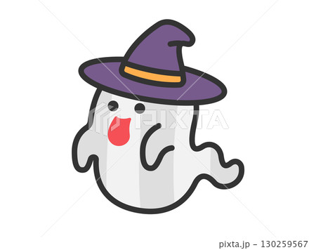 帽子をかぶった、おばけのキャラクターのアイコン(線画カラー)のイラスト 帽子をかぶった、おばけのキャラクターのアイコン(線画カラー)のイラスト 130259567