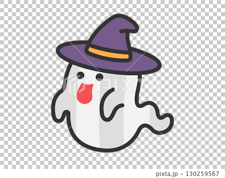 帽子をかぶった、おばけのキャラクターのアイコン(線画カラー)のイラスト 帽子をかぶった、おばけのキャラクターのアイコン(線画カラー)のイラスト 130259567