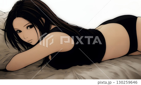 下着姿で横になっている女性
