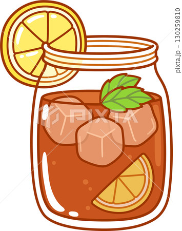 Iced tea in Mason jar cartoon drawing 130259810