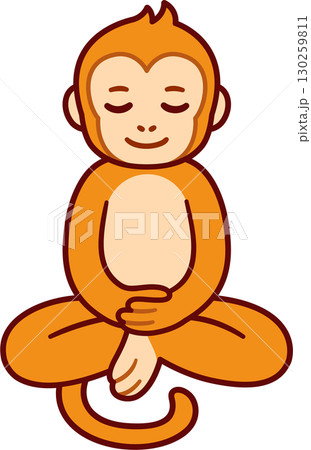 Cartoon meditating monkey drawing 130259811