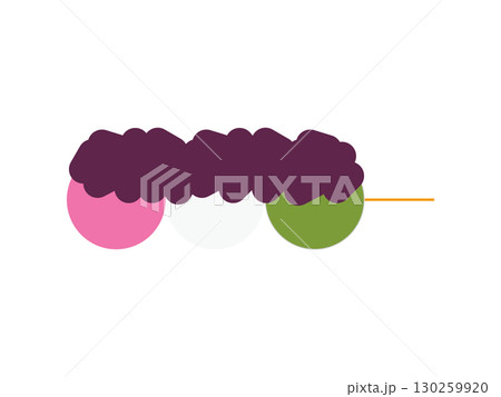 横から見たあんこが乗った三色団子のアイコンのイラスト 130259920
