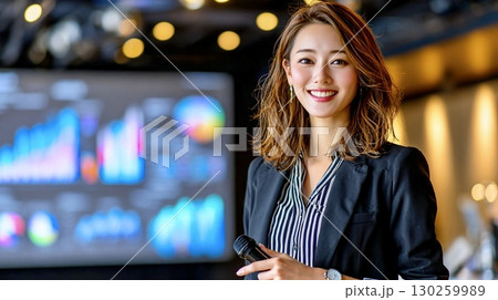 オフィスでのプレゼンをイメージした女性モデル 130259989