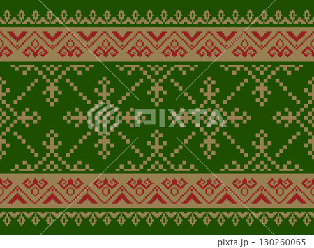 A festive Christmas pixel art seamless pattern featuring geometric and traditional motifs in red, green, and gold. Perfect for holiday textiles and digital backgrounds. A festive Christmas pixel art seamless pattern featuring geometric and traditional motifs in red, green, and gold. Perfect for holiday textiles and digital backgrounds. 130260065