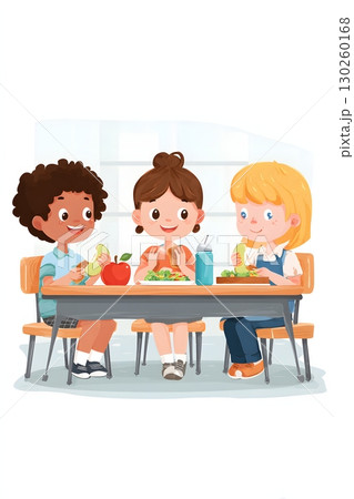 Flat vector children eating balanced lunch 130260168