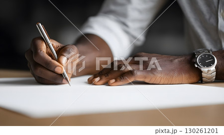 entrepreneur writing business vision on large paper pad 130261201