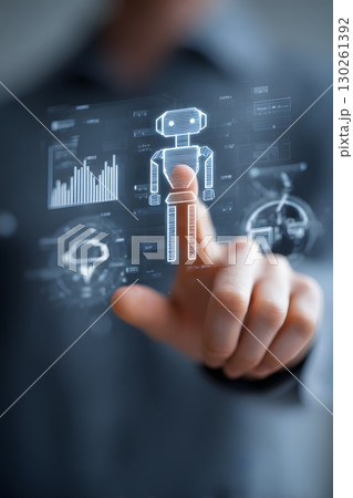 AI assistant presenting tax optimization to entrepreneur 130261392