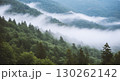 朝霧に包まれた夜明けの山々 130262142