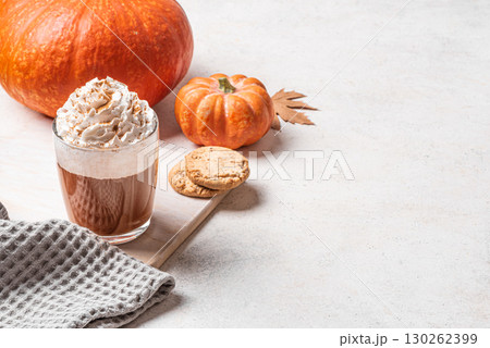 Autumn template with Pumpkin Spice Latte coffee 130262399