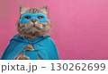 Superhero Cat in Blue Cape and Mask, Striking Whiskey Bottle Prop Ideal for Social Media Marketing or Creative Branding, Inspires Adventure and Playfulness. 130262699