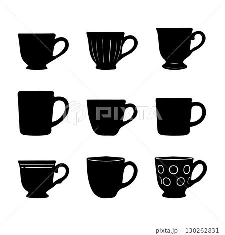 いろいろなカップのシルエットセット 130262831