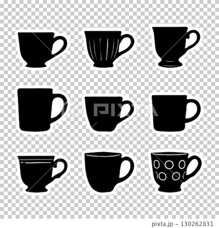 いろいろなカップのシルエットセット 130262831