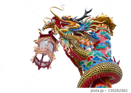 chinese dragon statue on white background chinese dragon statue on white background 130262862