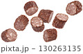 Polish kielbasa slices, chopped smoked sausage isolated on white background with clipping path, full depth of field 130263135