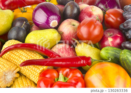 Raw and Organic: Fruits and Vegetables Still Life 130263336