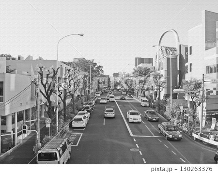 高級感溢れる旧山手通りの街路風景。都市の喧騒から離れた優雅な街角の風景。イラスト風の写真。 高級感溢れる旧山手通りの街路風景。都市の喧騒から離れた優雅な街角の風景。イラスト風の写真。 130263376