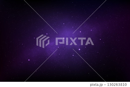 Universe background. Purple space with glowing stars and cosmic nebula. Deep cosmos texture. Milky Way with stardust effect. Starry violet nebula. Vector Illustration 130263810