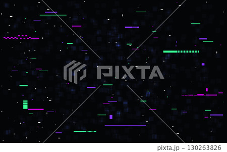 Glitch distortion background. Vibrant neon lines and data error effect on dark screen. Tech, cyberpunk or digital theme template. Futuristic overlay noise. Vector Illustration Glitch distortion background. Vibrant neon lines and data error effect on dark screen. Tech, cyberpunk or digital theme template. Futuristic overlay noise. Vector Illustration 130263826