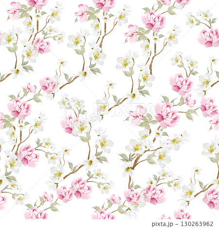 Chinoiserie floral seamless pattern with birds and flowers. 130263962