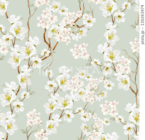 Chinoiserie floral seamless pattern with birds and flowers. Chinoiserie floral seamless pattern with birds and flowers. 130263974