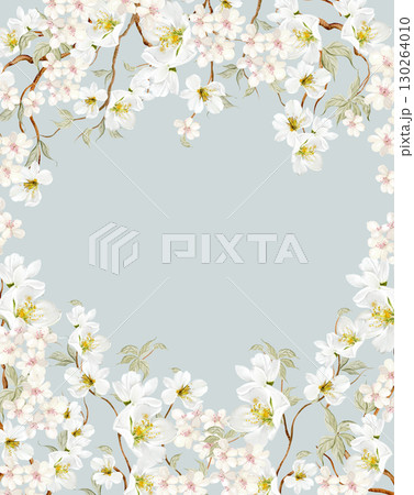 Chinoiserie floral wedding card with birds and flowers. 130264010