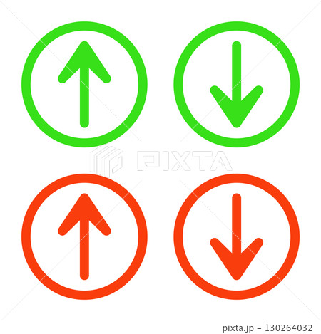 round up and down green red buttons with arrows line icon vector flat illustration round up and down green red buttons with arrows line icon vector flat illustration 130264032