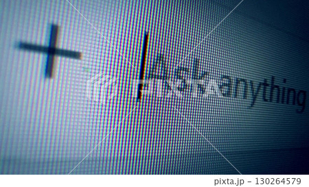 Macro of a computer screen showing a cursor and the text Ask anything. Concept of AI artificial intelligence, chatbots, and modern technology Macro of a computer screen showing a cursor and the text Ask anything. Concept of AI artificial intelligence, chatbots, and modern technology 130264579