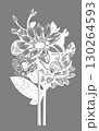 white graphic contour drawing of a bouquet of flowers on a gray background, design 130264593