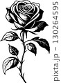 black graphic drawing of a rose flower on a white background, isolated element, decor 130264595