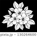 white contour drawing of a flower on a black background, logotype, monochrome design 130264600