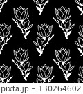 seamless symmetrical pattern of white graphic magnolia flowers on a black background, texture, design 130264602