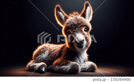 Little donkey isolated on black background with studio lighting 130264900